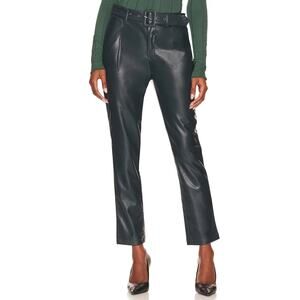BCBGeneration Hunter Green Faux Leather Pants XS Belted Tapered High Waist NEW